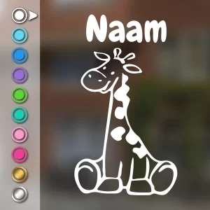 Geboortesticker met een zittende giraf in wit
